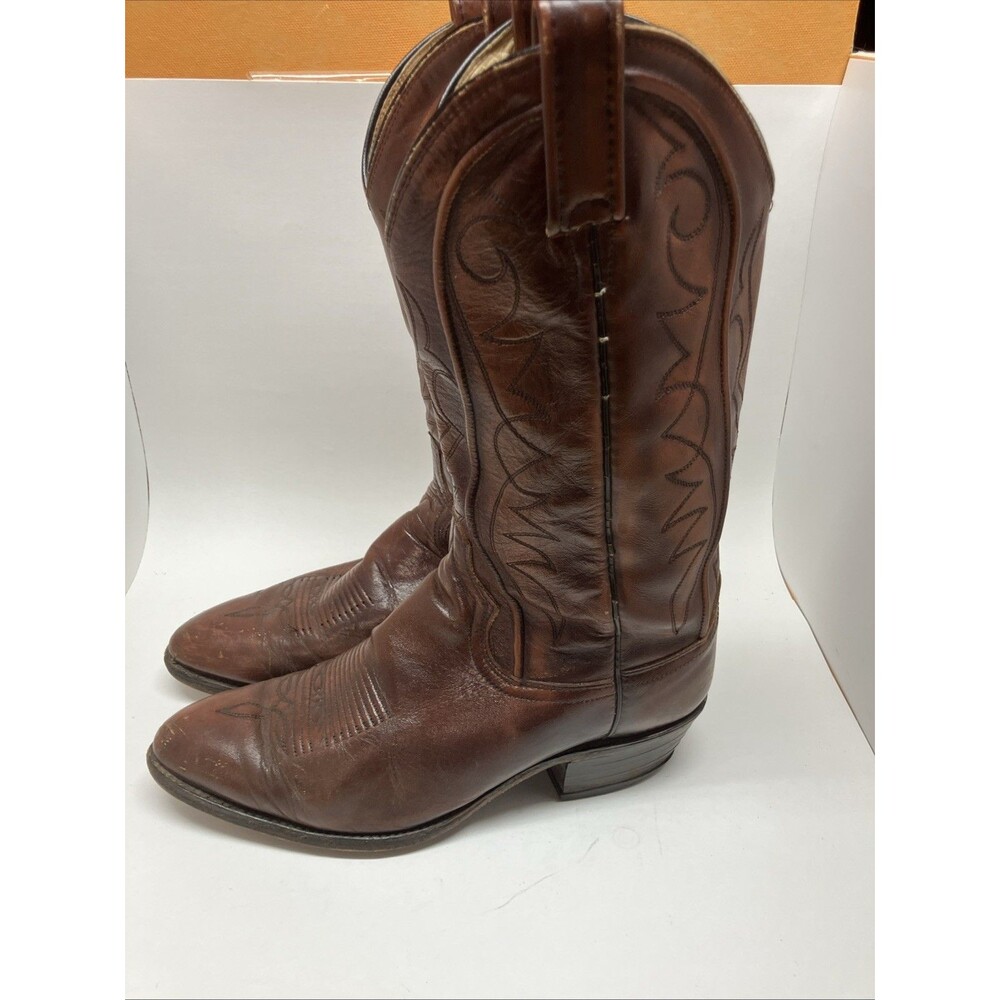 Vintage Dan Post Men 9 D Brown Cognac Leather Western Cowboy Boots USA 6983